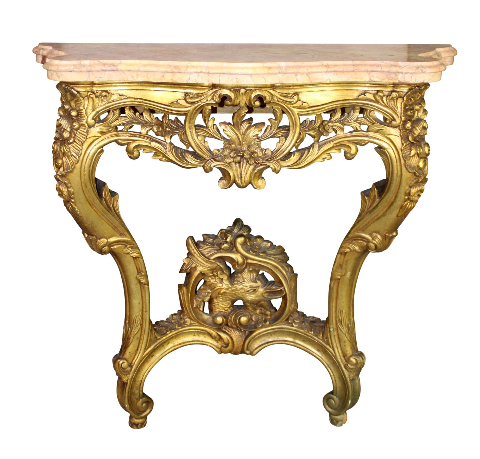 Louis XV style floral relief carved wall mount console table (1 of 7)