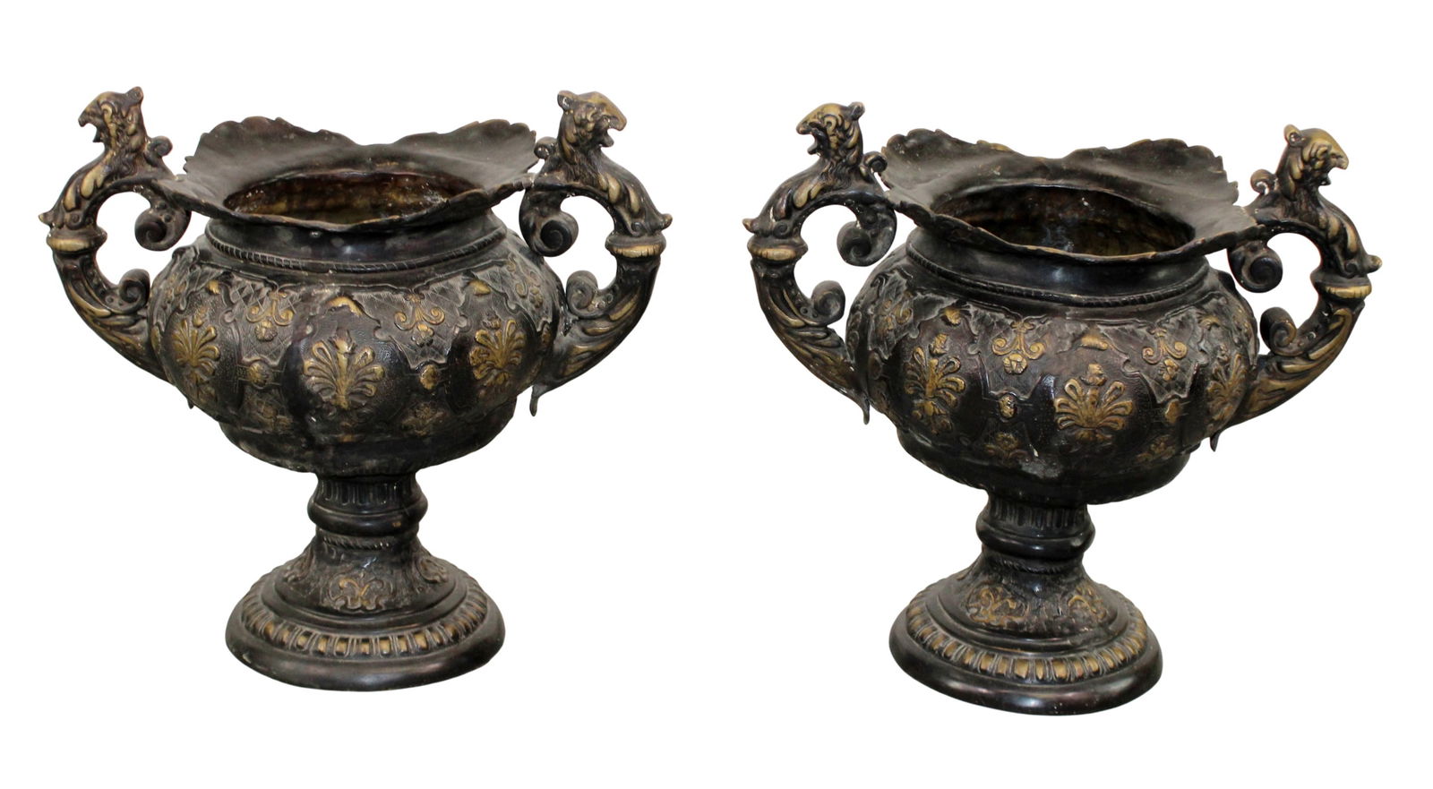 Pair of bronze double handled urns (1 of 8)