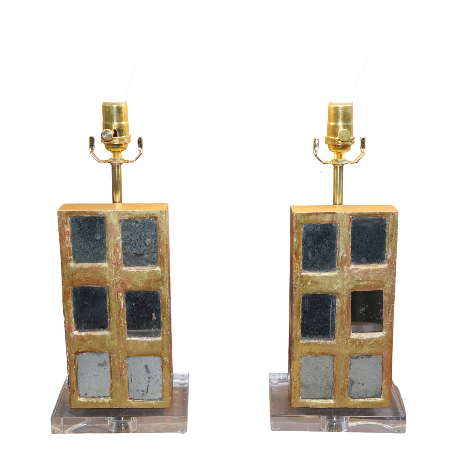 Pair of Italian mirror fragment lamps: Pair of Italian mirror fragment lamps. 17"h x 7"w x 4 3/4"d. Weight: 8lbs total