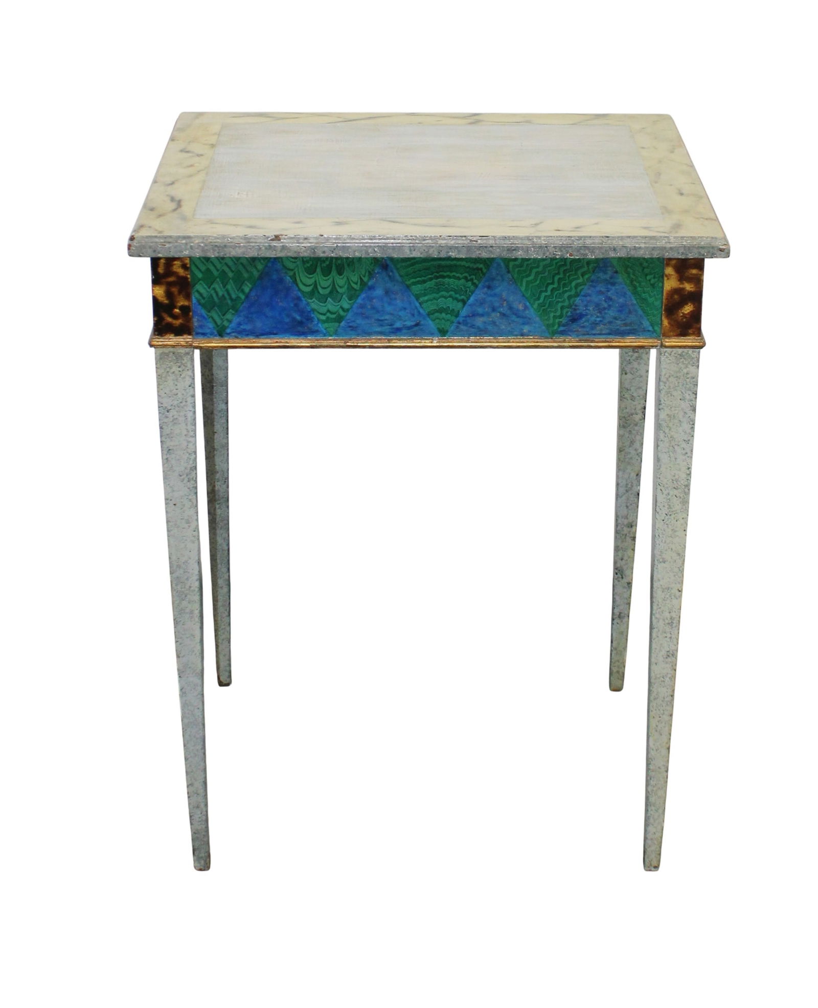 Mid century faux painted table: Mid century faux painted table. On tapered legs with single drawer. 27 1/2"h x 22"w x 18"d.