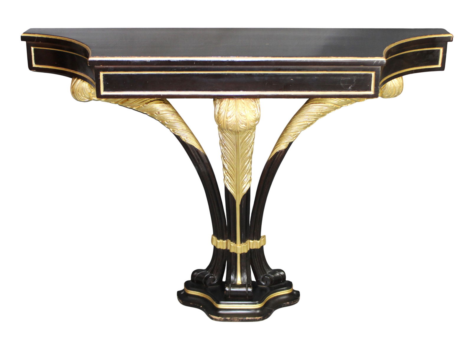 Wall mount console table with acanthus flume: Wall mount console table with acanthus flume. Late 20th century. 34 1/4"h x 48 1/4"w x 15"d