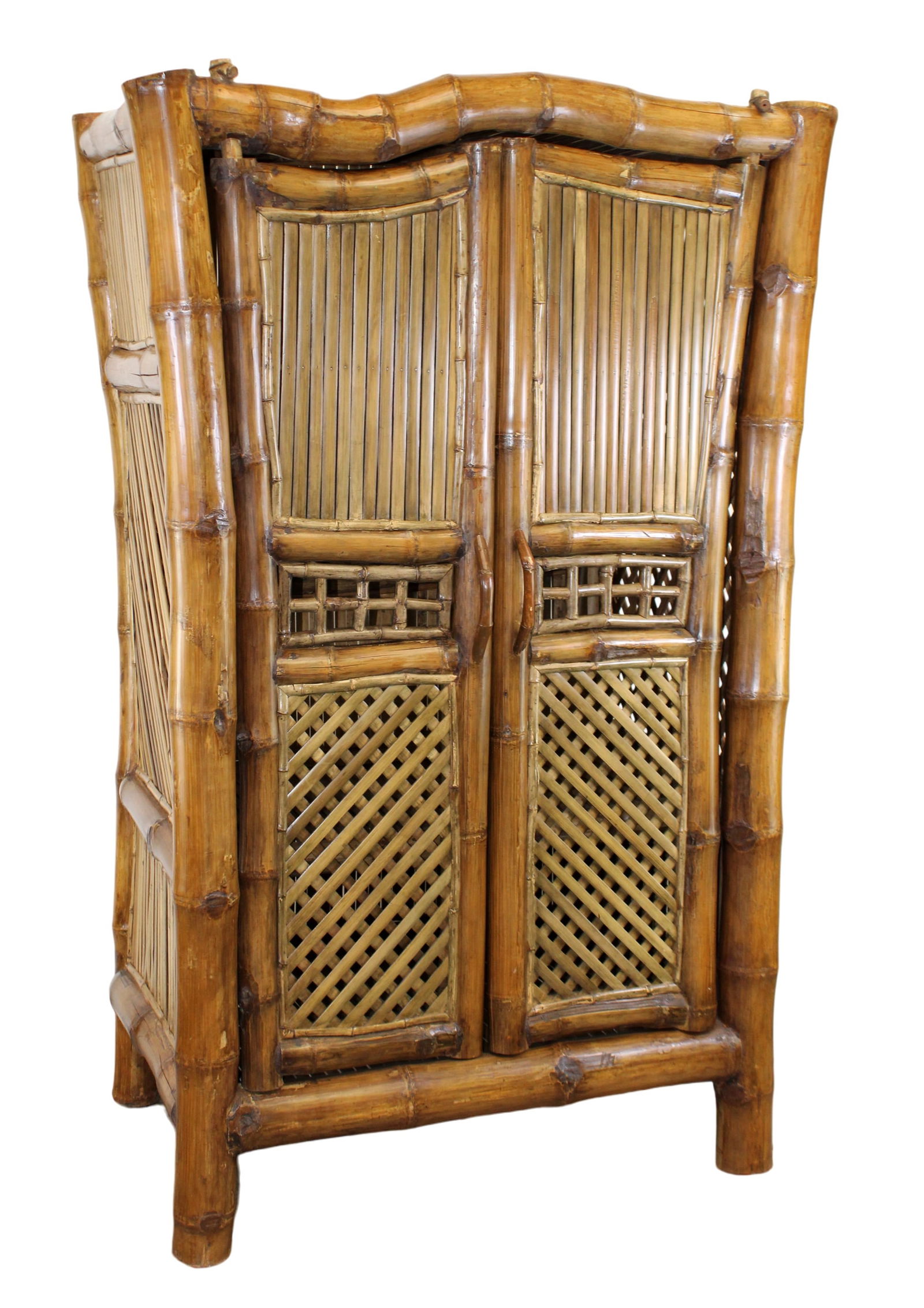 Mid Century Tiki bamboo 2 door armoire: Mid Century Tiki bamboo 2 door armoire. Mid century. 68"h x 45"W x 26"d