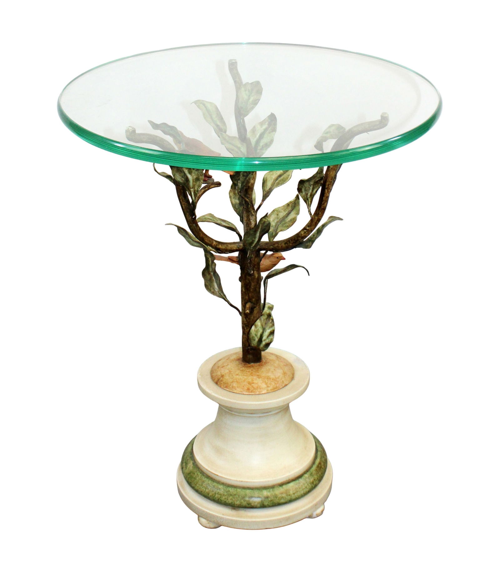 Italian toleware foliate motif base glass top side table (1 of 7)