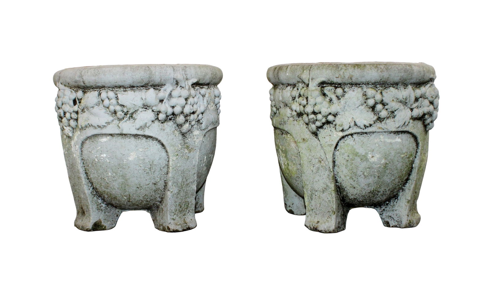 Pair of Art Nouveau style cast concrete planters with grape motif (1 of 6)