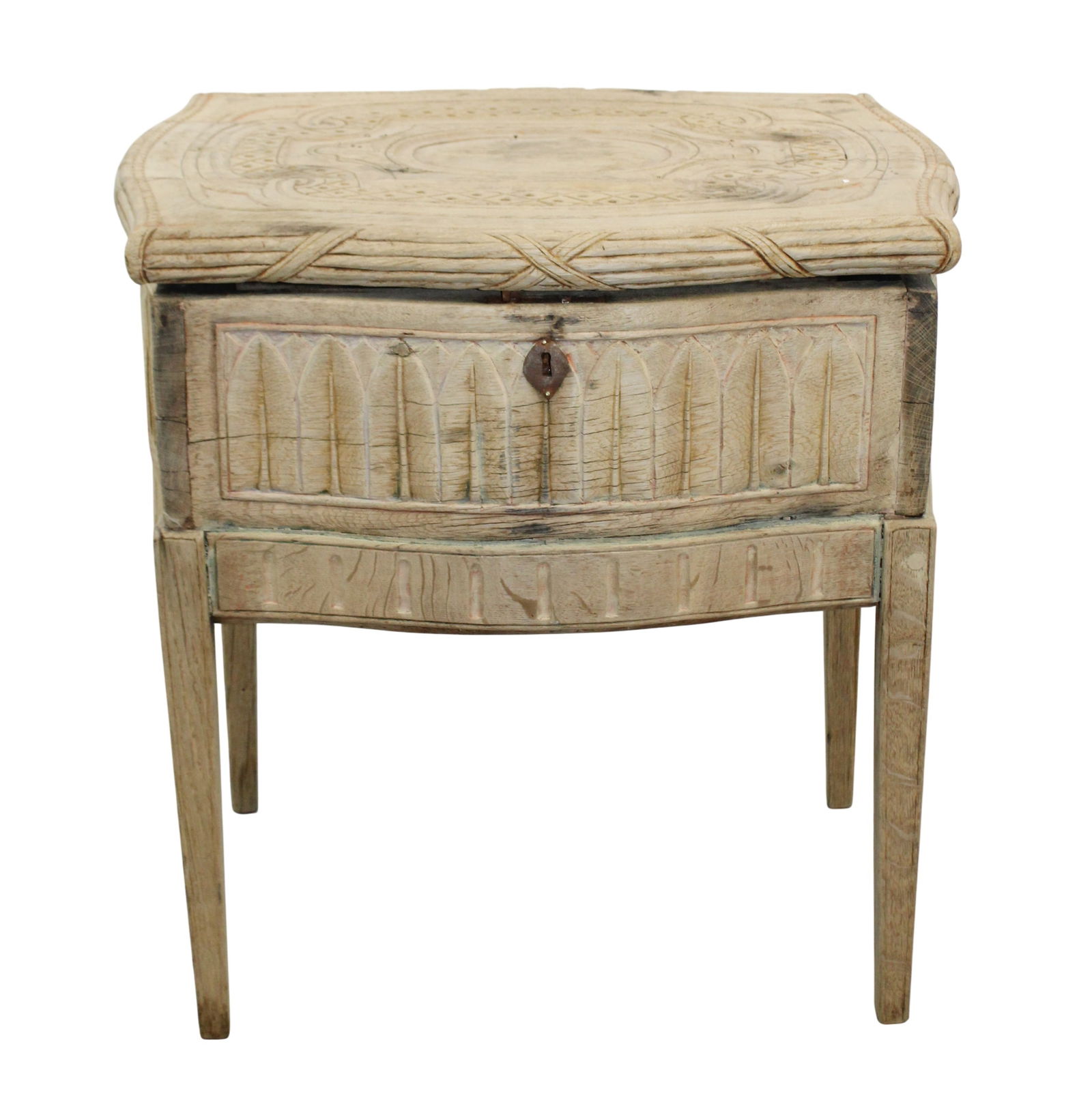French Louis XVI style bleached oak lift top side table (1 of 9)
