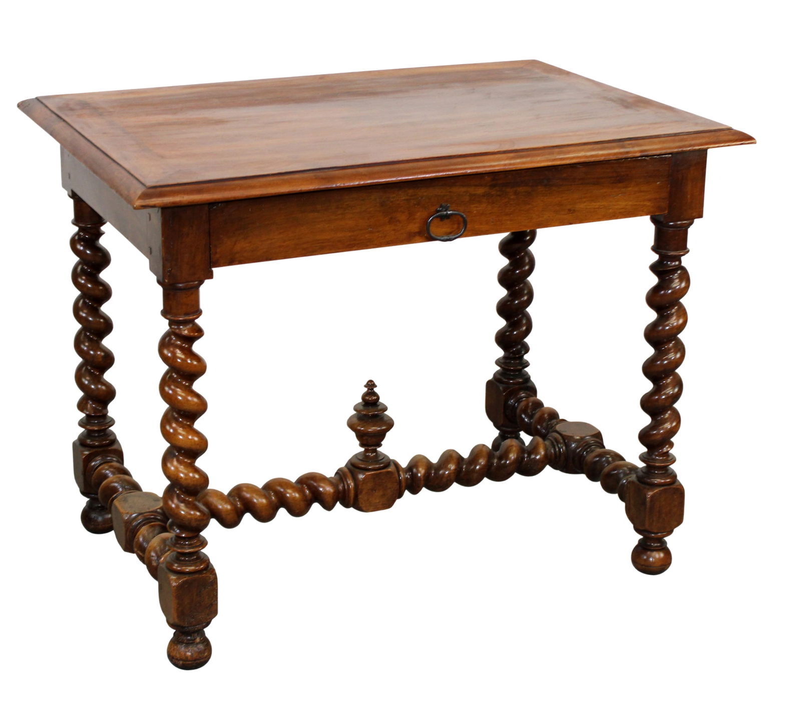 French bureau plat desk in walnut with barley twist base and single drawer (1 of 10)