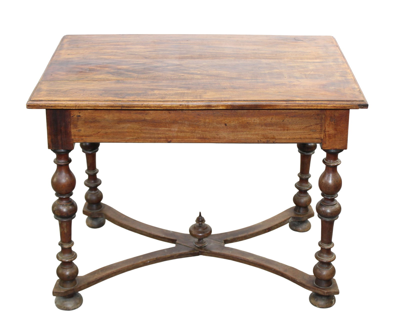 French side table in walnut on turned legs with cross stretcher (1 of 9)