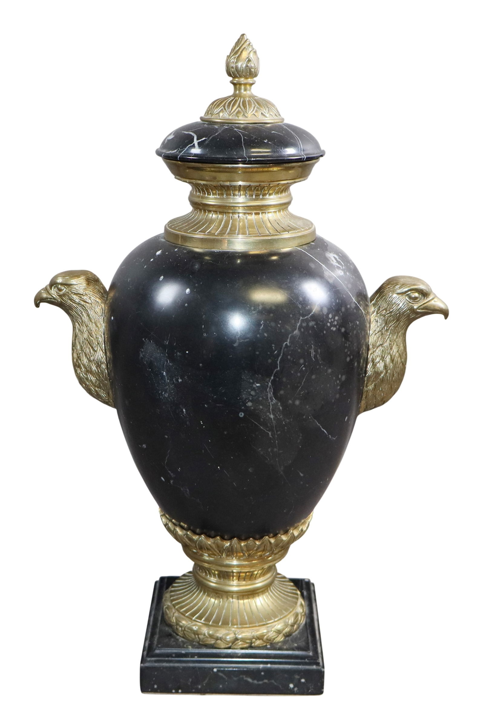 Marble lidded urn with polished bronze eagle heads (1 of 9)