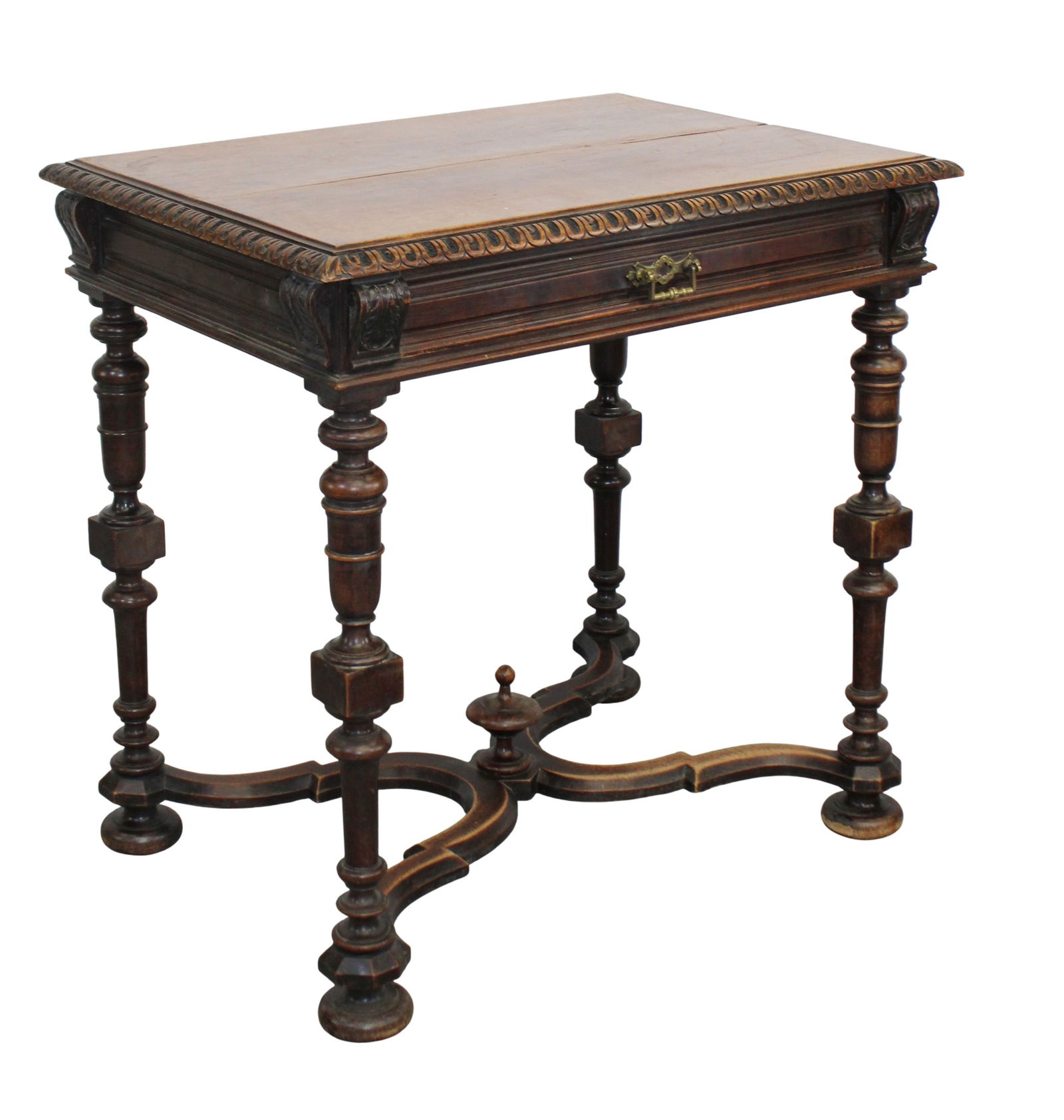 French side table petite bureauplat desk in walnut with shaped stretcher and single drawer (1 of 9)