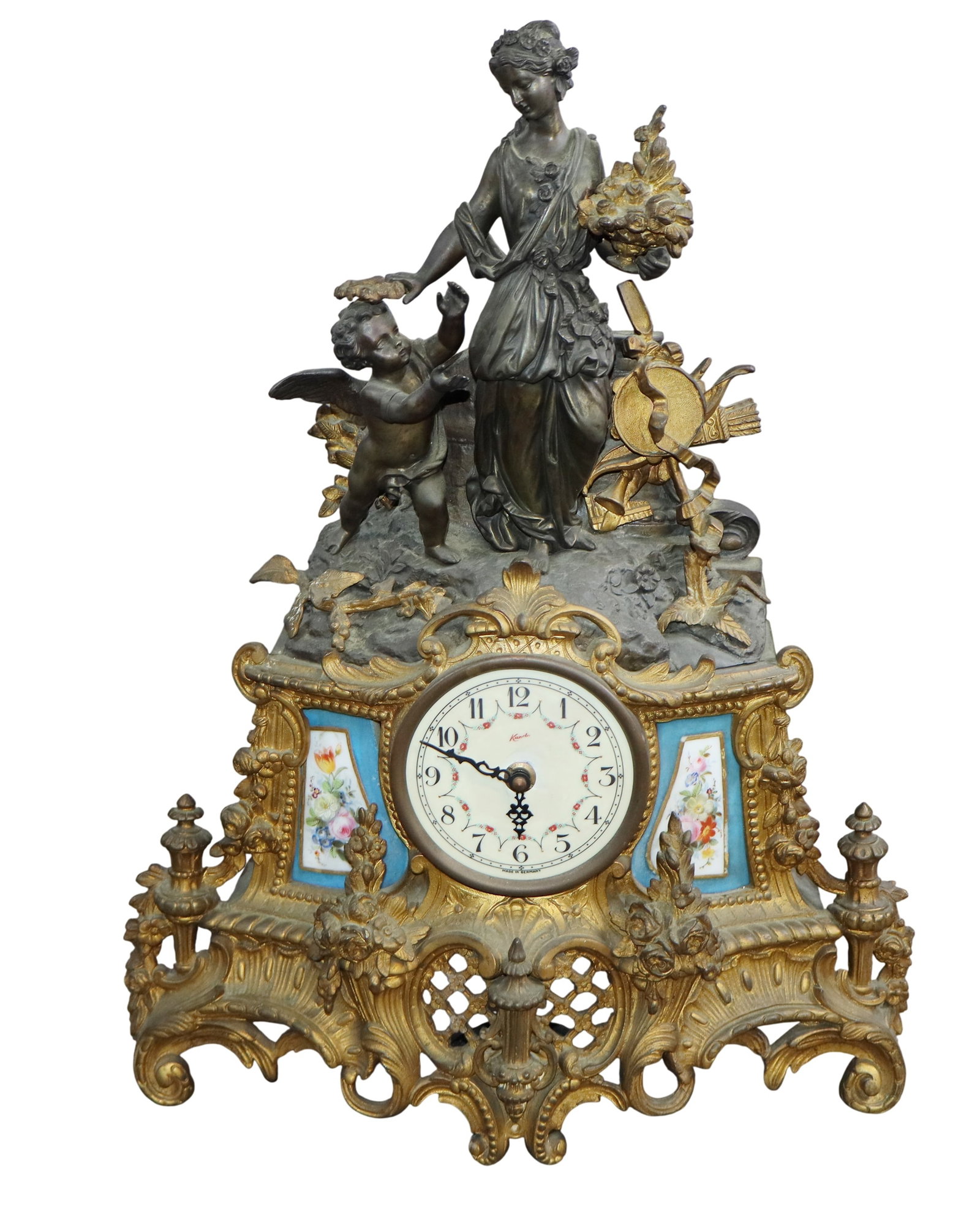 Louis XV style mantel clock with woman and cherub (1 of 7)