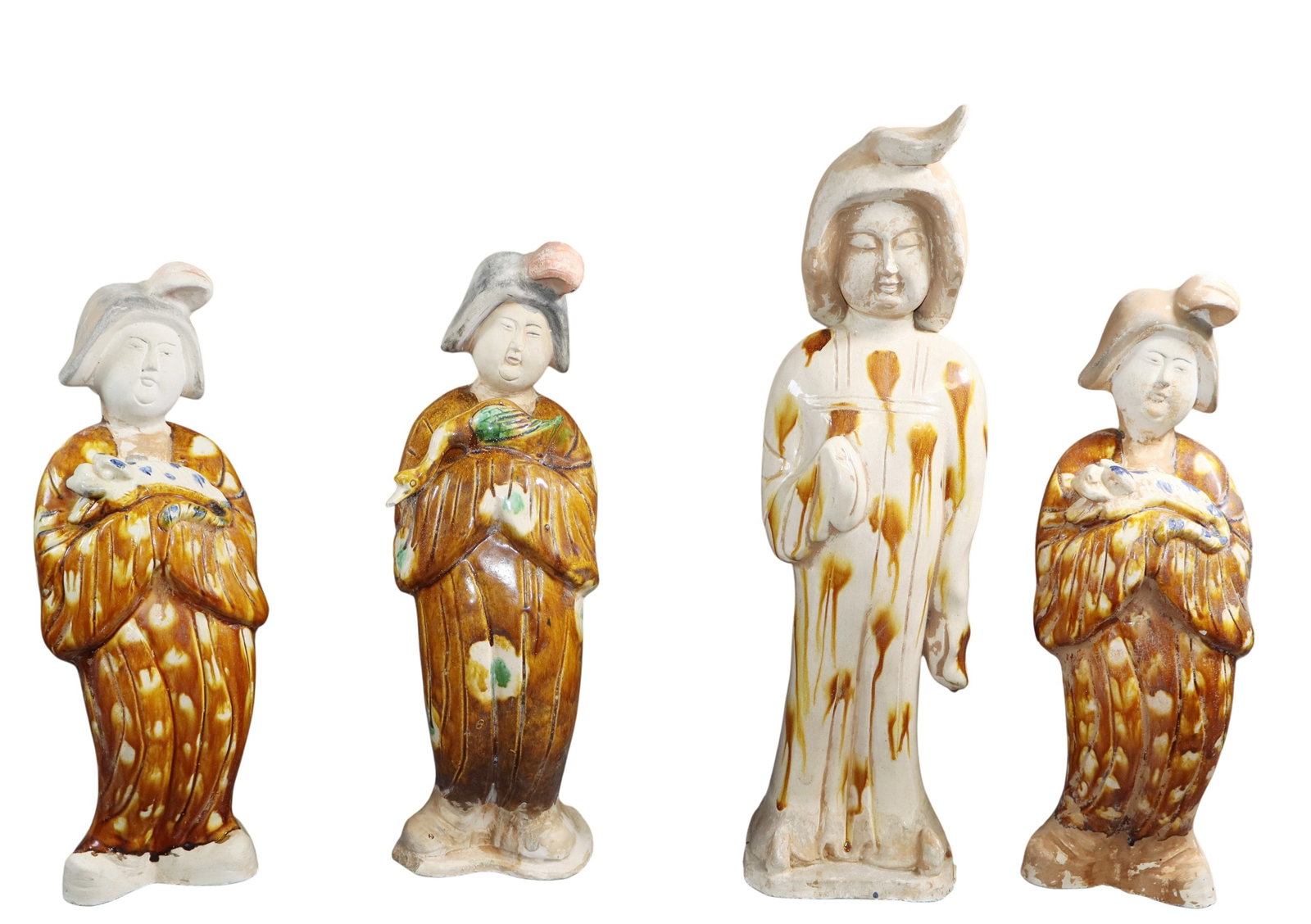 Lot of 4 glazed Chinese statues with 3 holding animals (1 of 6)
