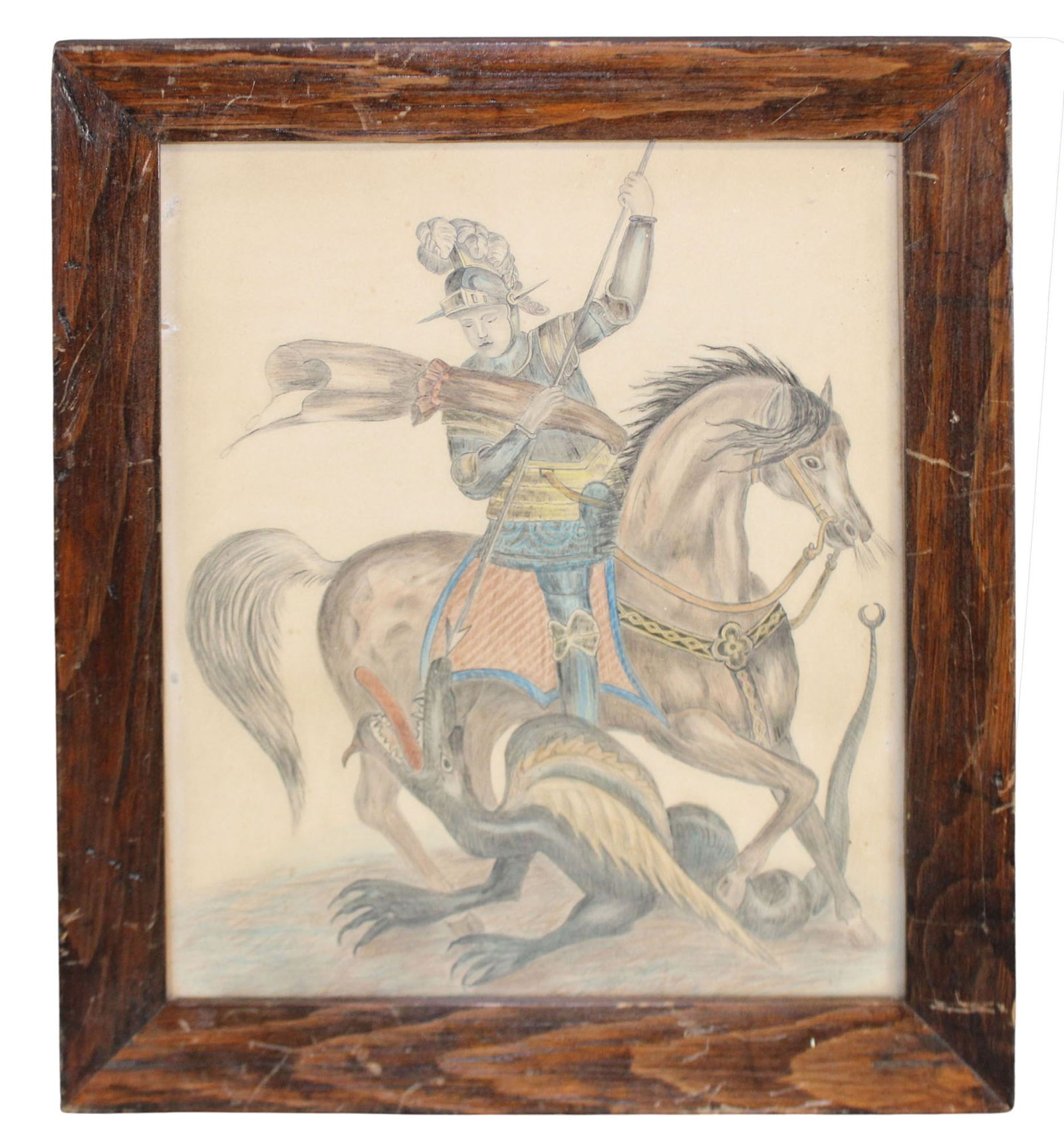 English colored drawing of Sir Brian on horseback (1 of 6)