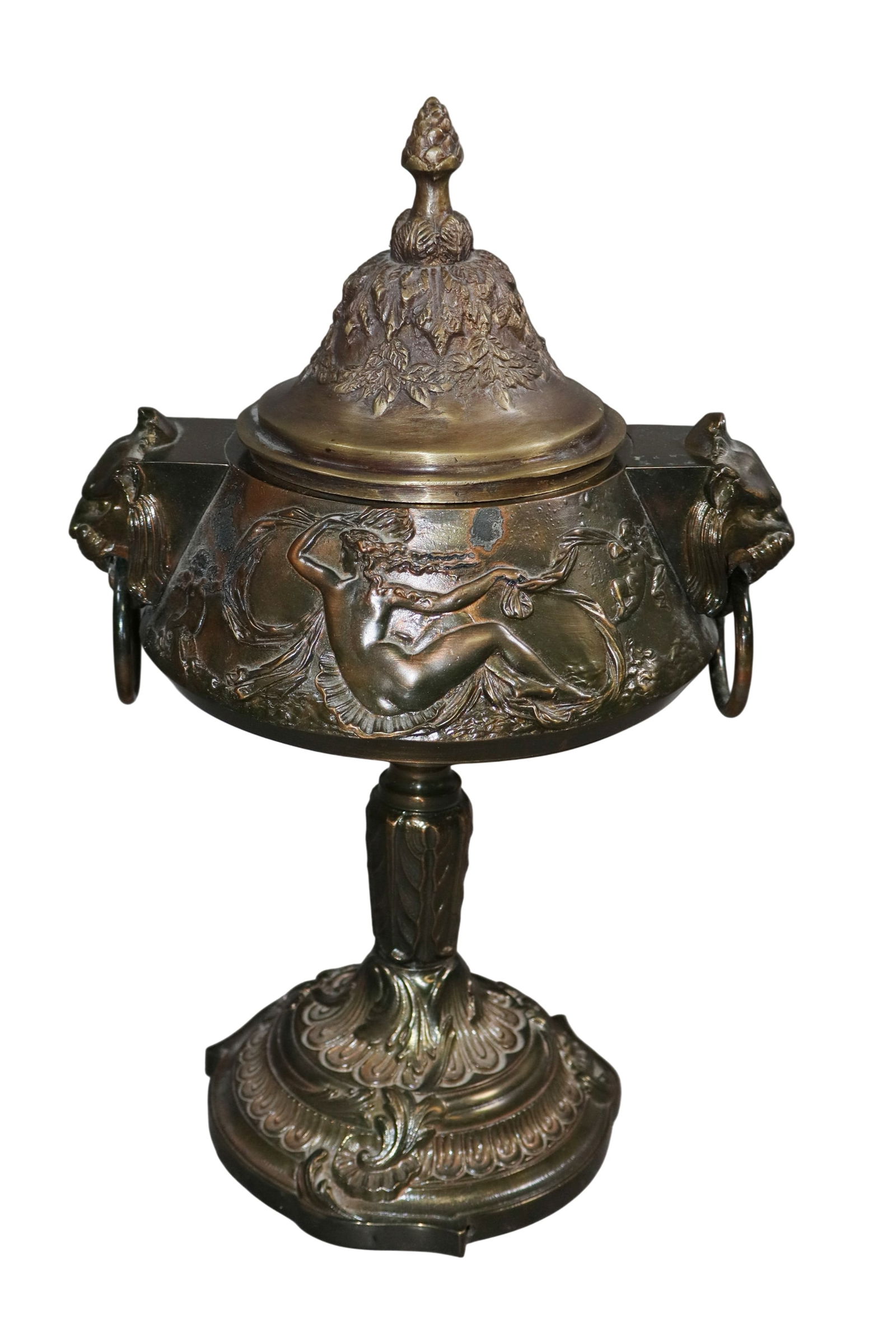 Bronze lidded compote with lions and classical figures (1 of 12)