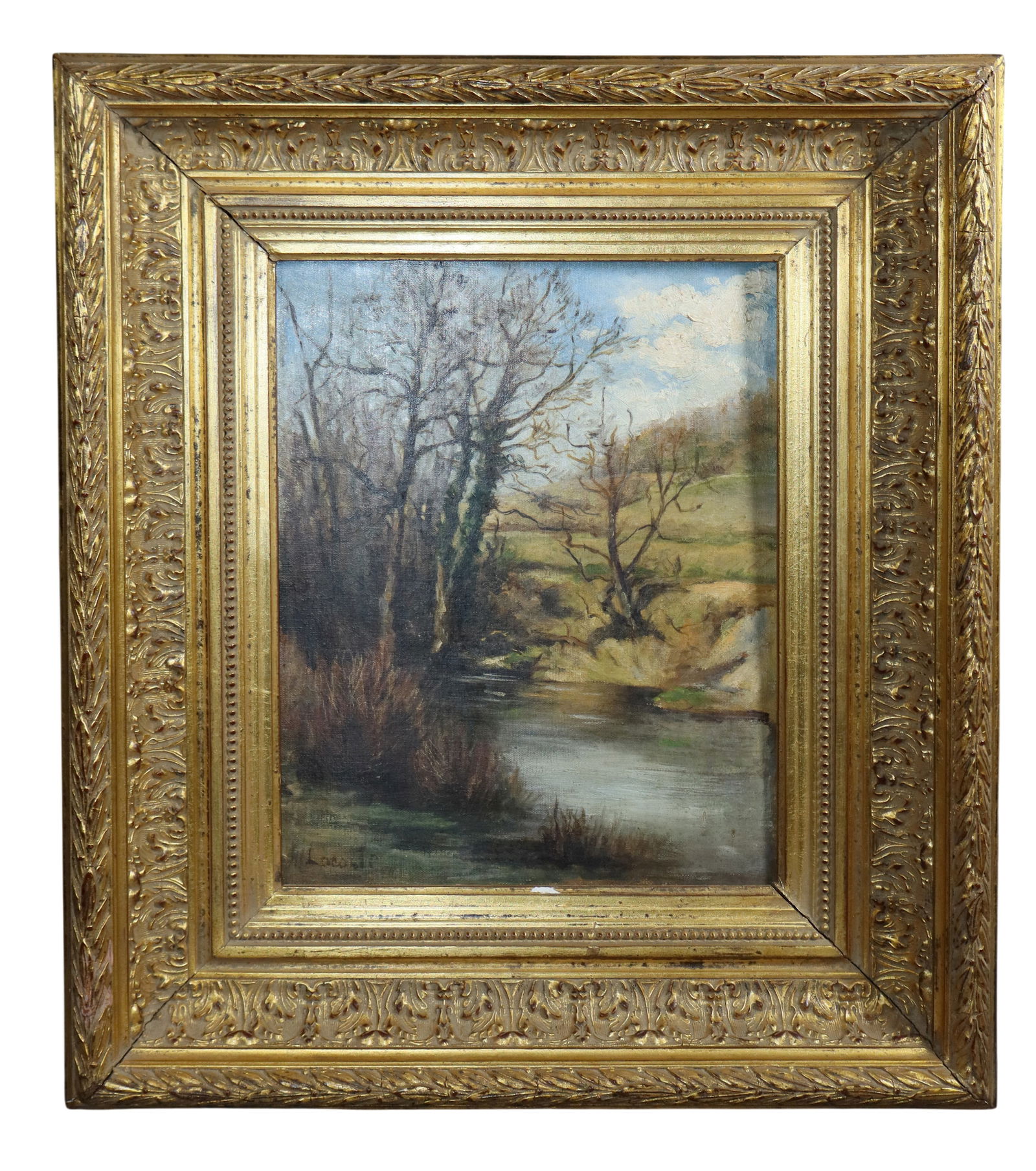 French oil on canvas landscape painting of a stream in the woods (1 of 6)