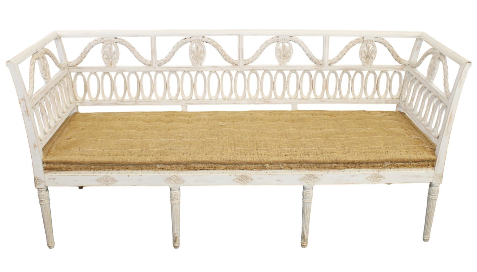 Swedish Gustavian bench in painted pine with pierce carved back (1 of 11)