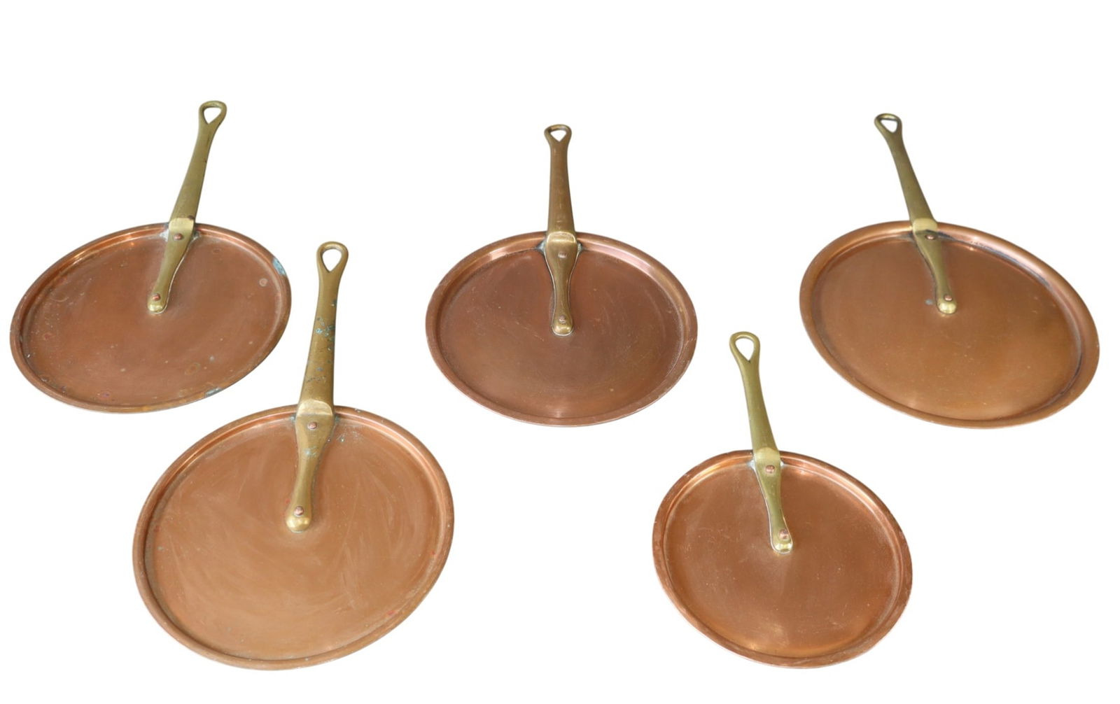 Set of 5 French copper pan lids with brass handles (1 of 5)