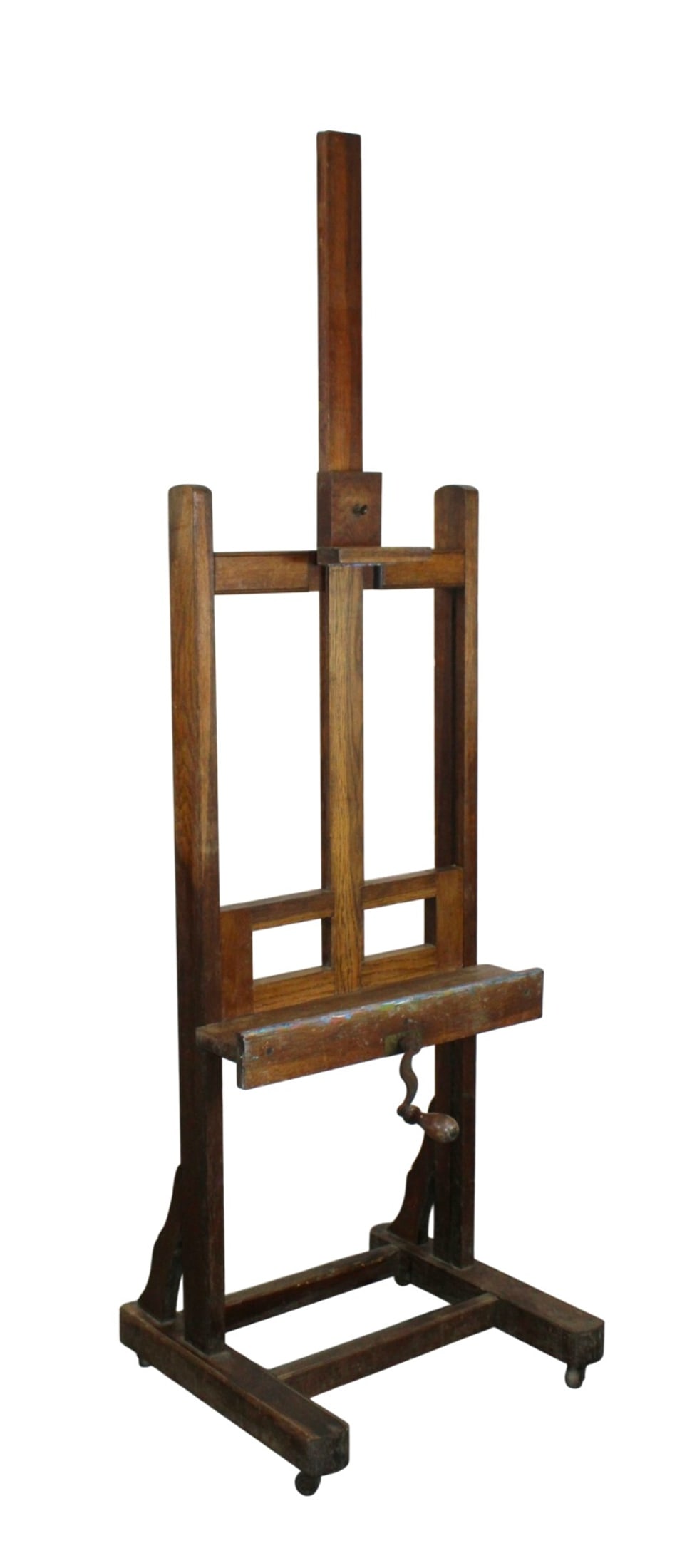 French adjustable artist's easel in oak: French adjustable artist's easel in oak. Makers label P. Berville Paris. Early 20th century. 58"h- 91"h x 22 1/2"w x 21"d