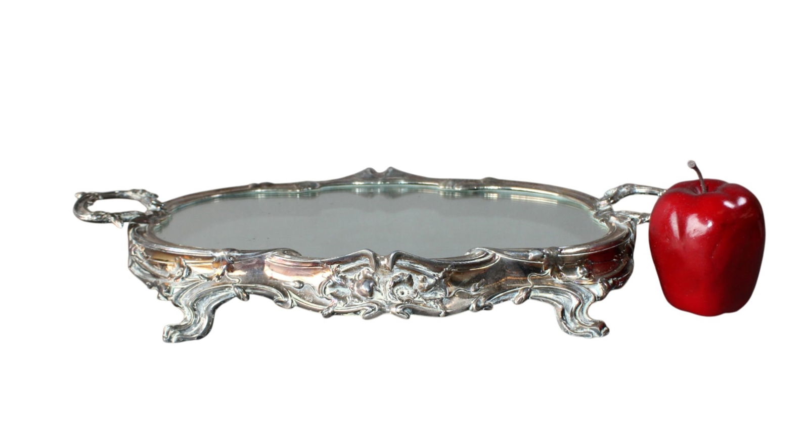 French Louis XV style silverplate mirrored plateau tray (1 of 7)