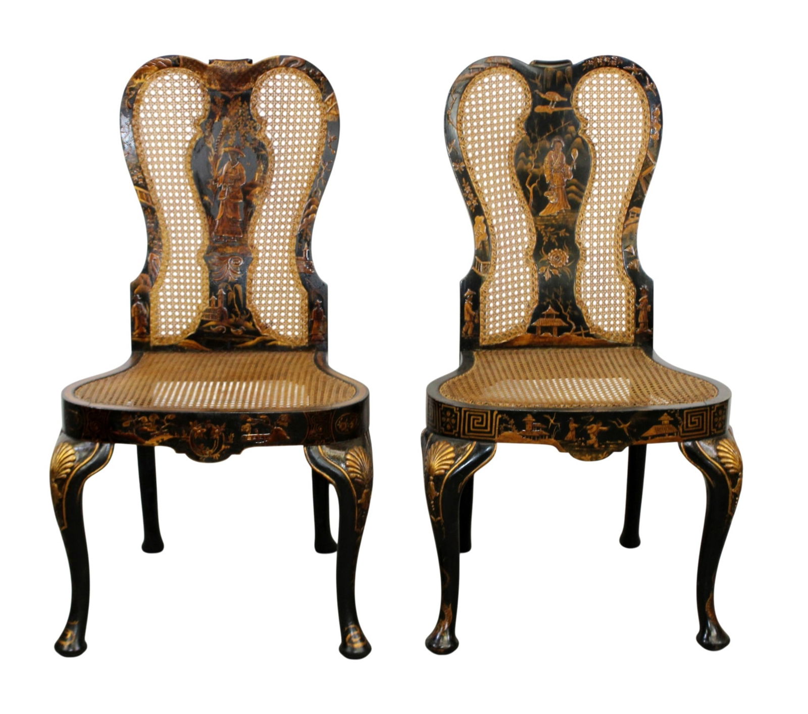 Pair of English Chinoiserie side chairs with cane (1 of 14)
