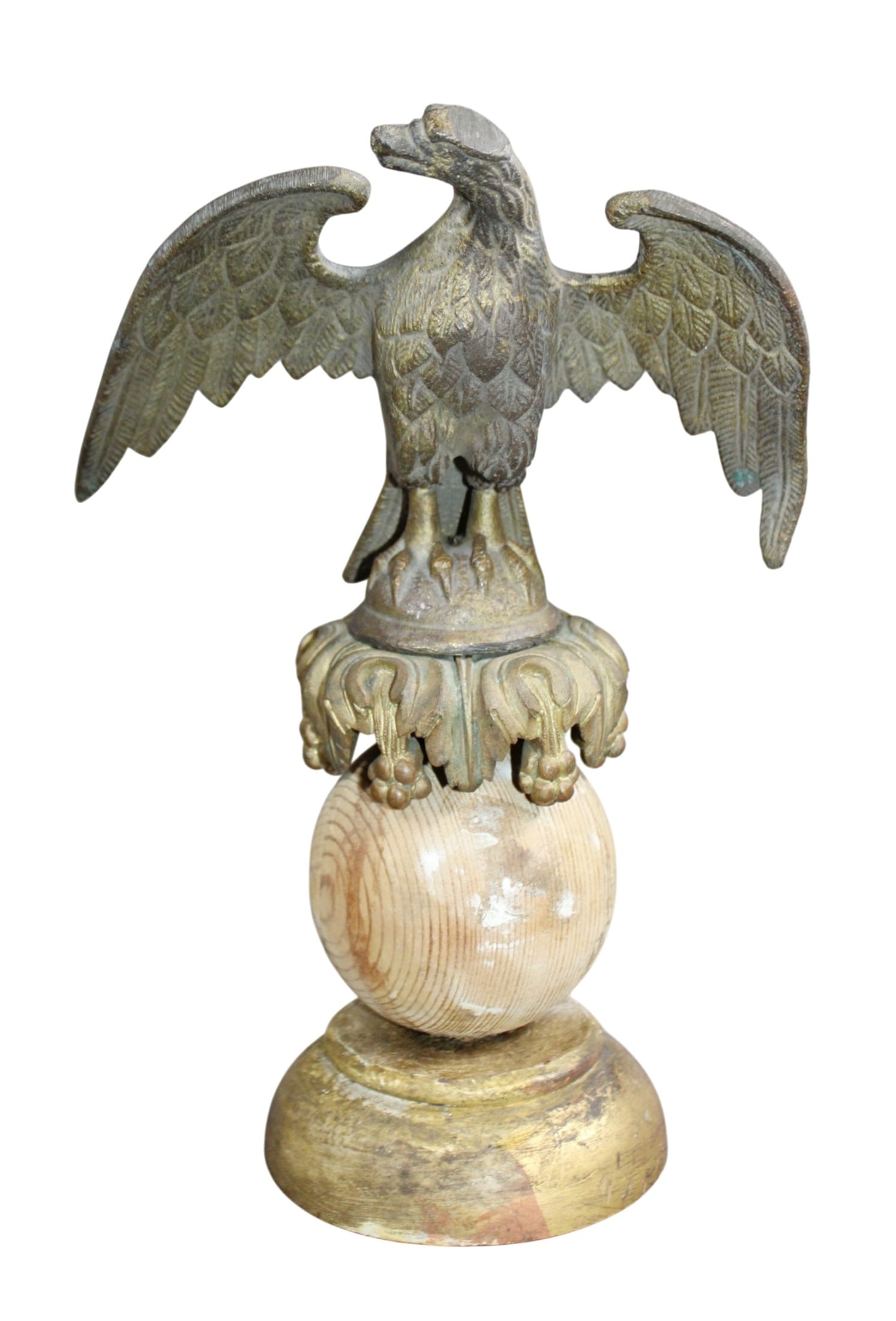 French Napoleonic bronze eagle mounted on wooden ball finial (1 of 6)