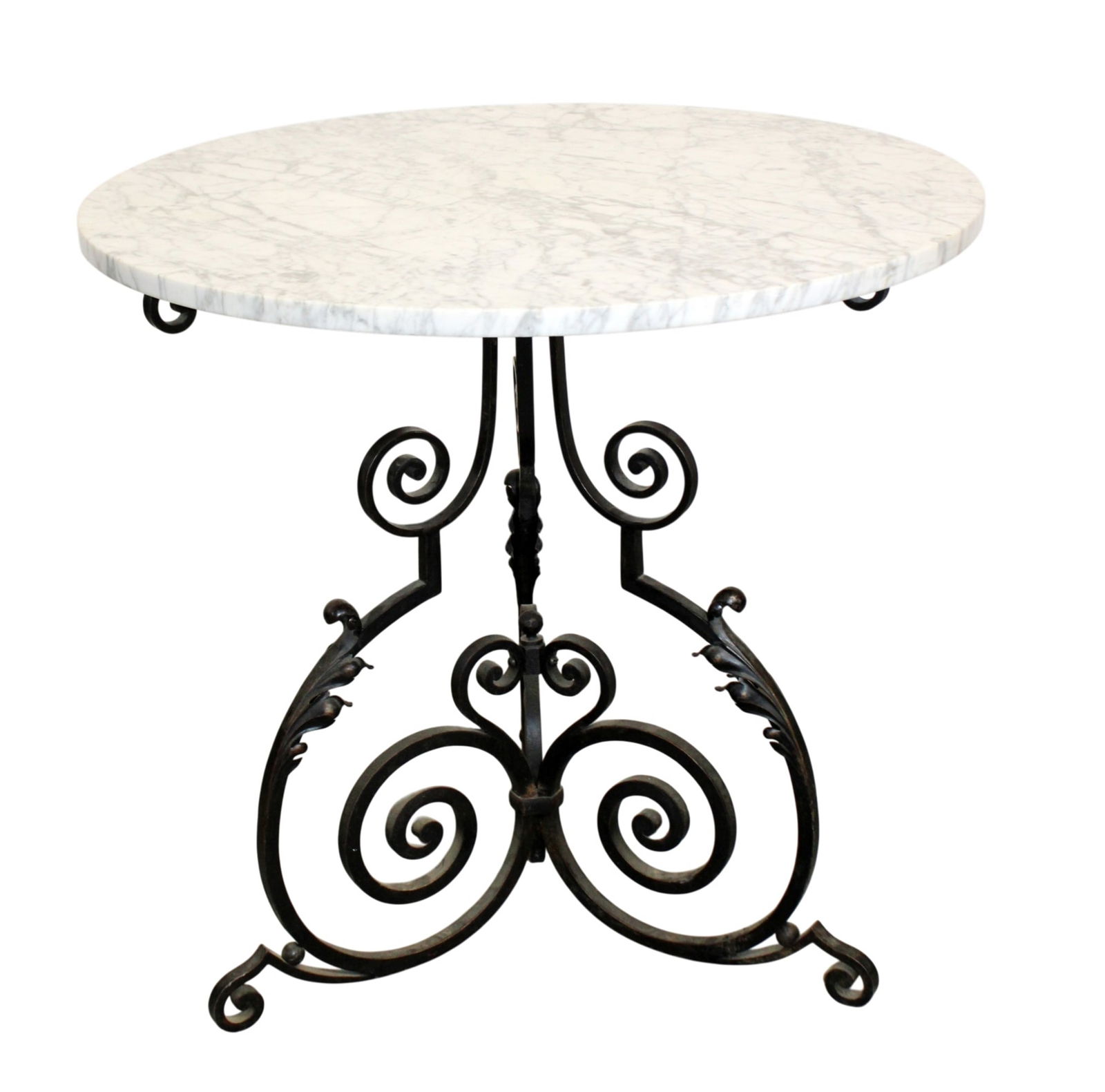 French gueridon table on wrought iron base with white marble top (1 of 8)