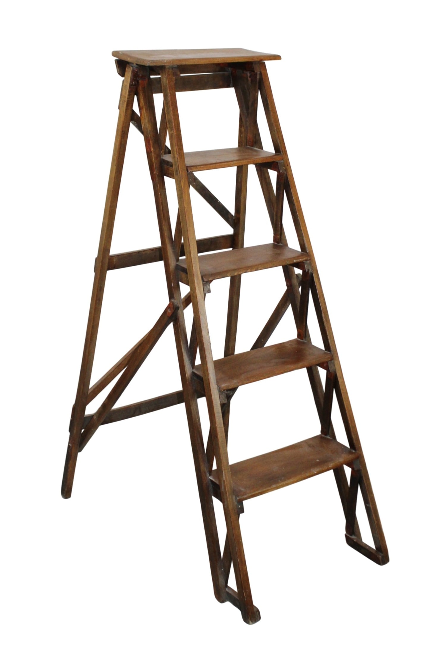 French folding library ladder: French folding library ladder. Early 20th century. 47 1/8"h x 16 1/2"w x 29"d