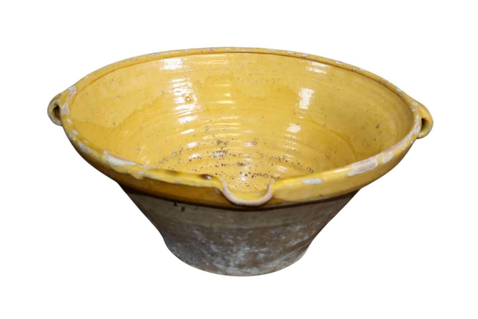 French glazed terra cotta tian bowl: French glazed terra cotta tian bowl. 7 1/2"h x 18 1/4"w x 16 1/4"dia Weight: 9lbs