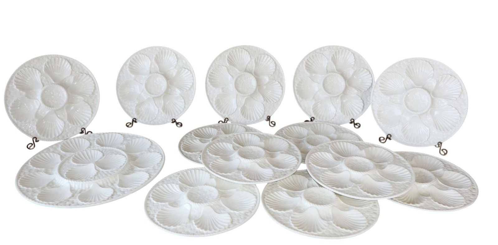 Set of 12 French ceramic oyster plates with 1 platter: Set of 12 French ceramic oyster plates with 1 platter. Plates: 9 1/2"dia Platter: 13"dia Weight: 18lbs Total