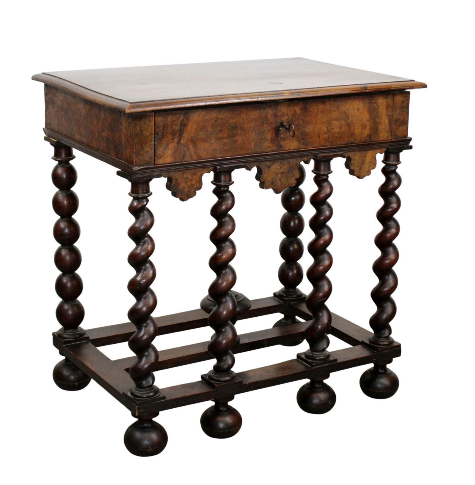French Louis XIII side 6 leg side table in walnut with barley twist (1 of 9)