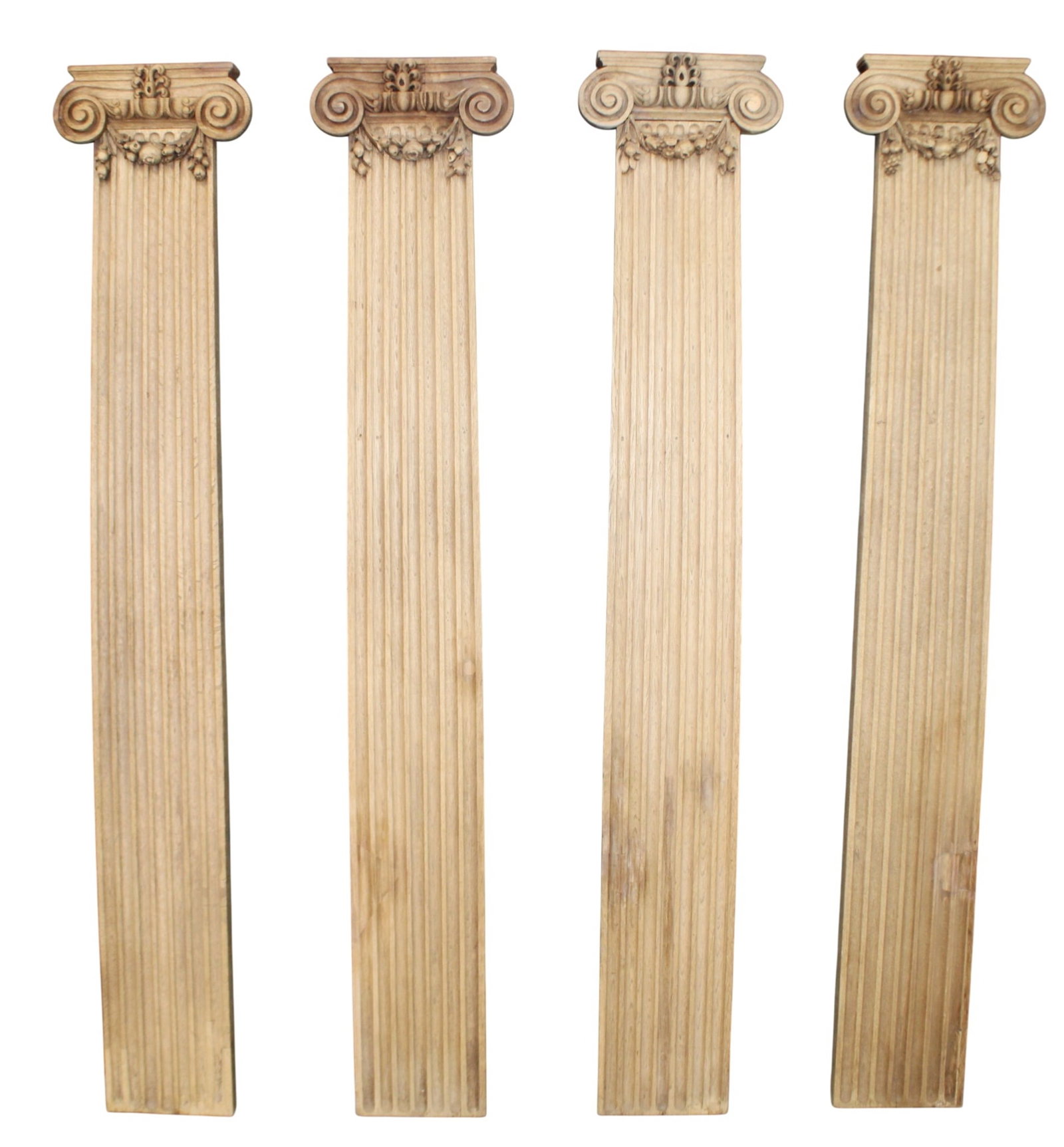 Lot of 4 French fluted pilasters with Ionic capitals in bleached oak (1 of 7)
