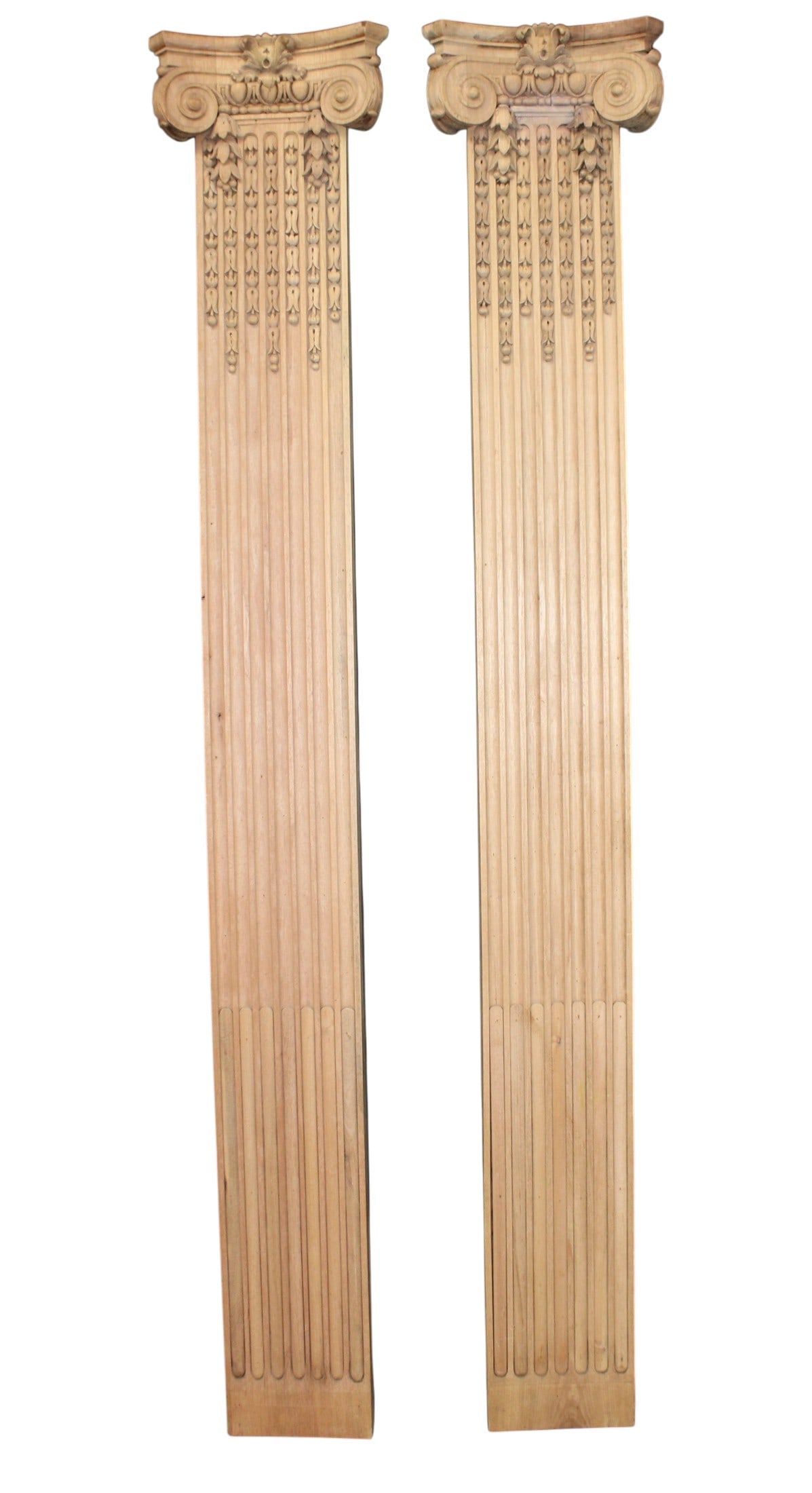 Pair of French fluted pilasters with Ionic capitals in bleached oak (1 of 4)