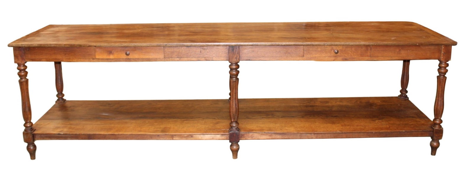 French drapers table in waxed oak with 2 drawers (1 of 13)
