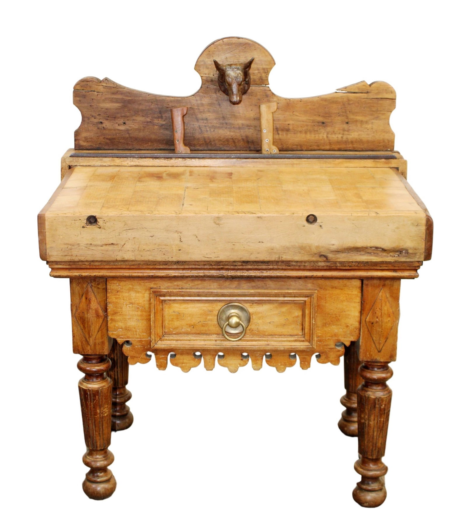 French butcher block with end cut maple and bulls head on back panel (1 of 13)