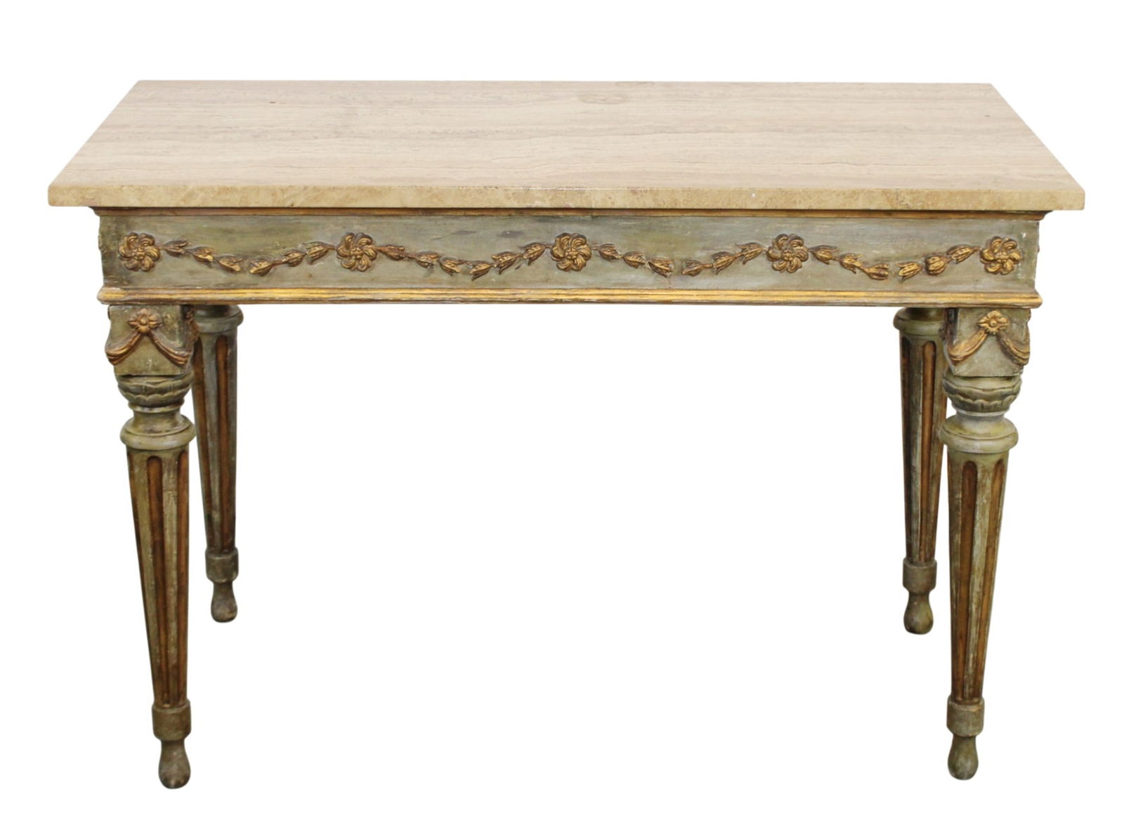 Italian carved and painted console table with marble top (1 of 9)