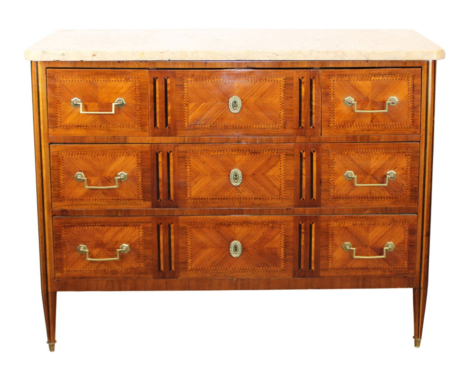 French Louis XVI style marble top marquetry commode (1 of 9)