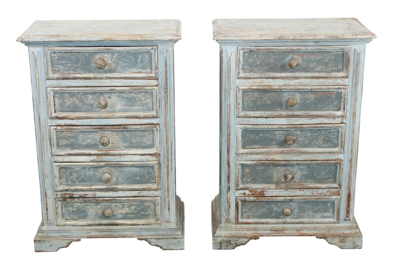 Pair of Italian painted pine 5 drawer bedside commodes (1 of 12)