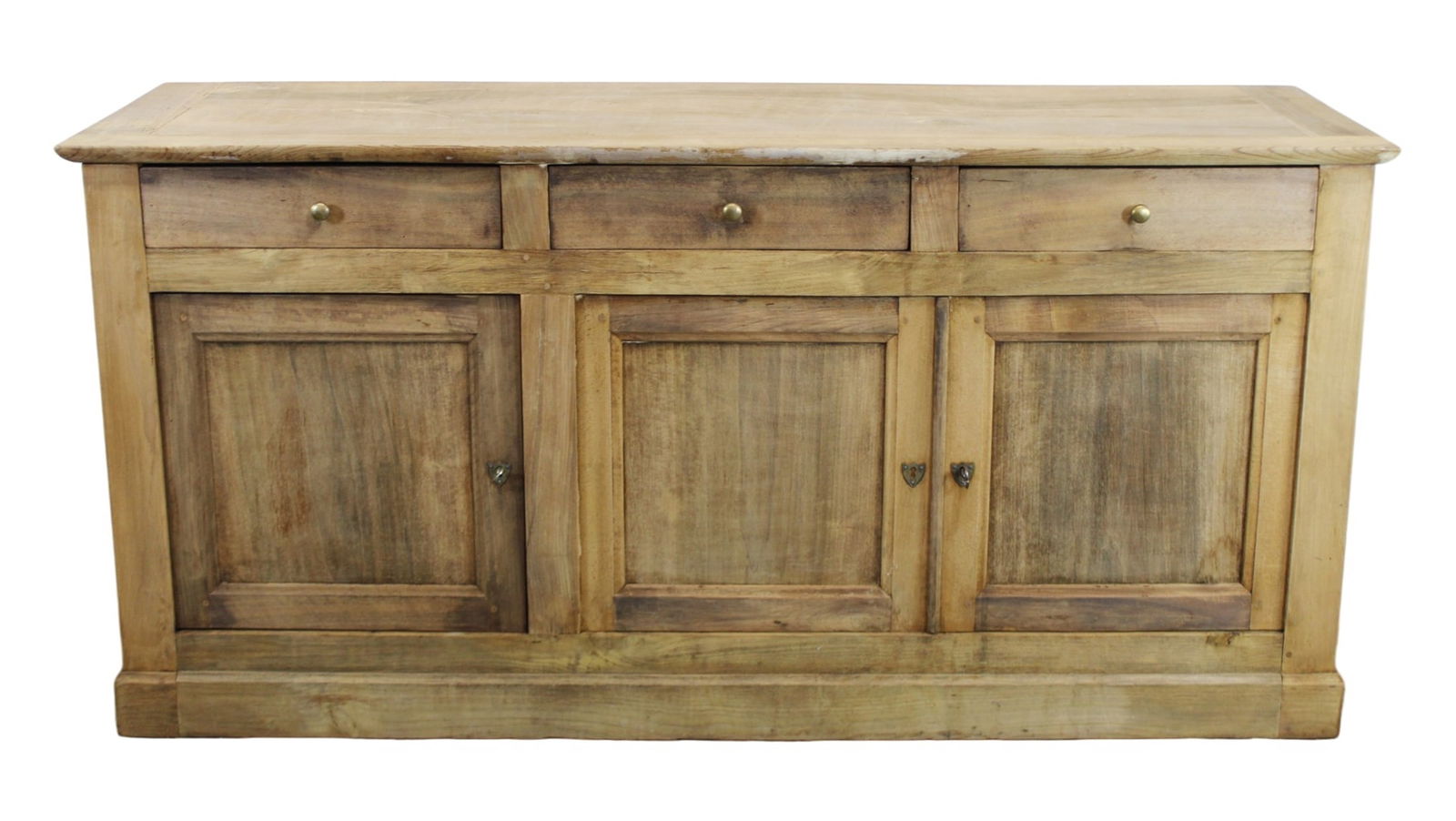 French 3 door enfilade in bleached walnut: French 3 door enfilade in bleached walnut. 19th century. 32 1/4"h x 66 7/8"w x 21 1/4"d