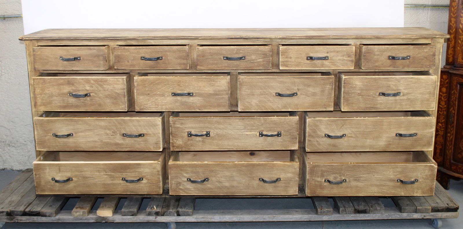 French multi drawer counter in pine - 4