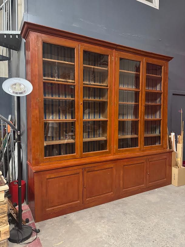Large French 4 door bookcase in pitch pine: Large French 4 door bookcase in pitch pine