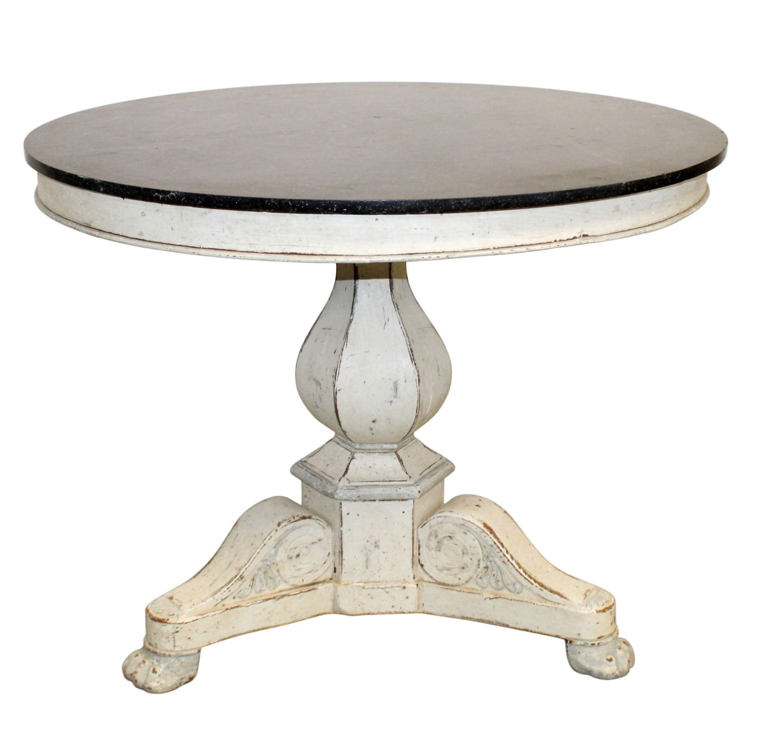 French Empire style gueridon table with marble top: French Empire style gueridon table with marble top. 19th century. 28 1/2"h x 36 3/4"dia