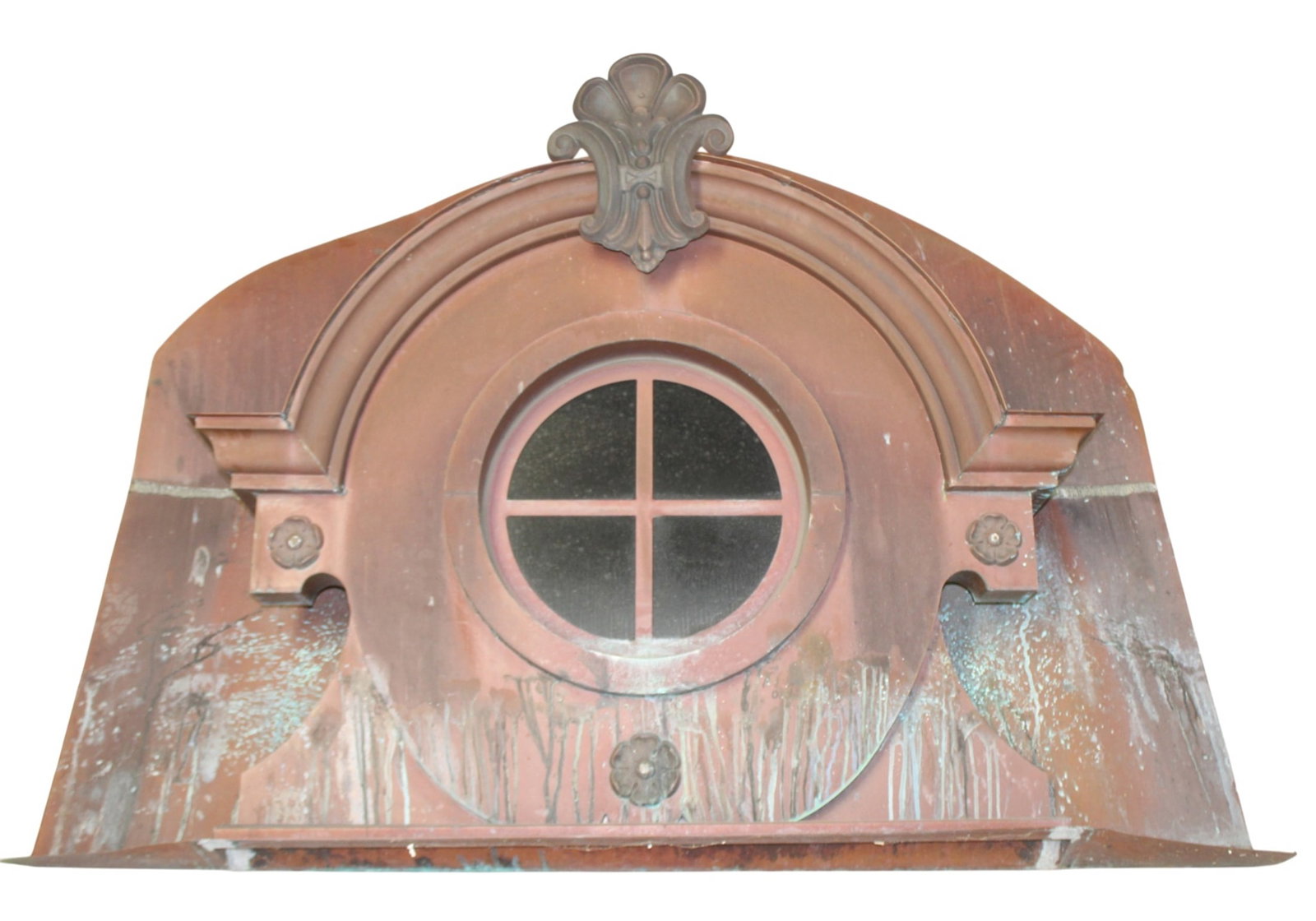 Cooper Craft copper oeil de boeuf Dormer window: Cooper Craft copper oeil de boeuf Dormer window. 56"h x 69"w overall.