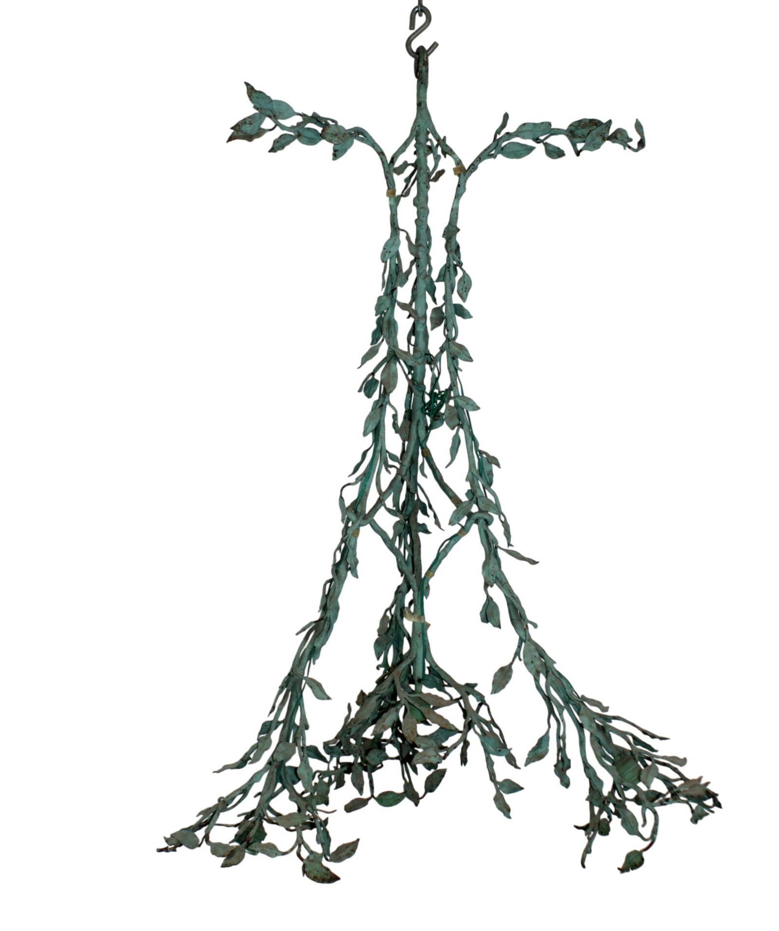 Verdigris iron leaf chandelier: Verdigris iron leaf chandelier. 42 1/2"h x 30"w