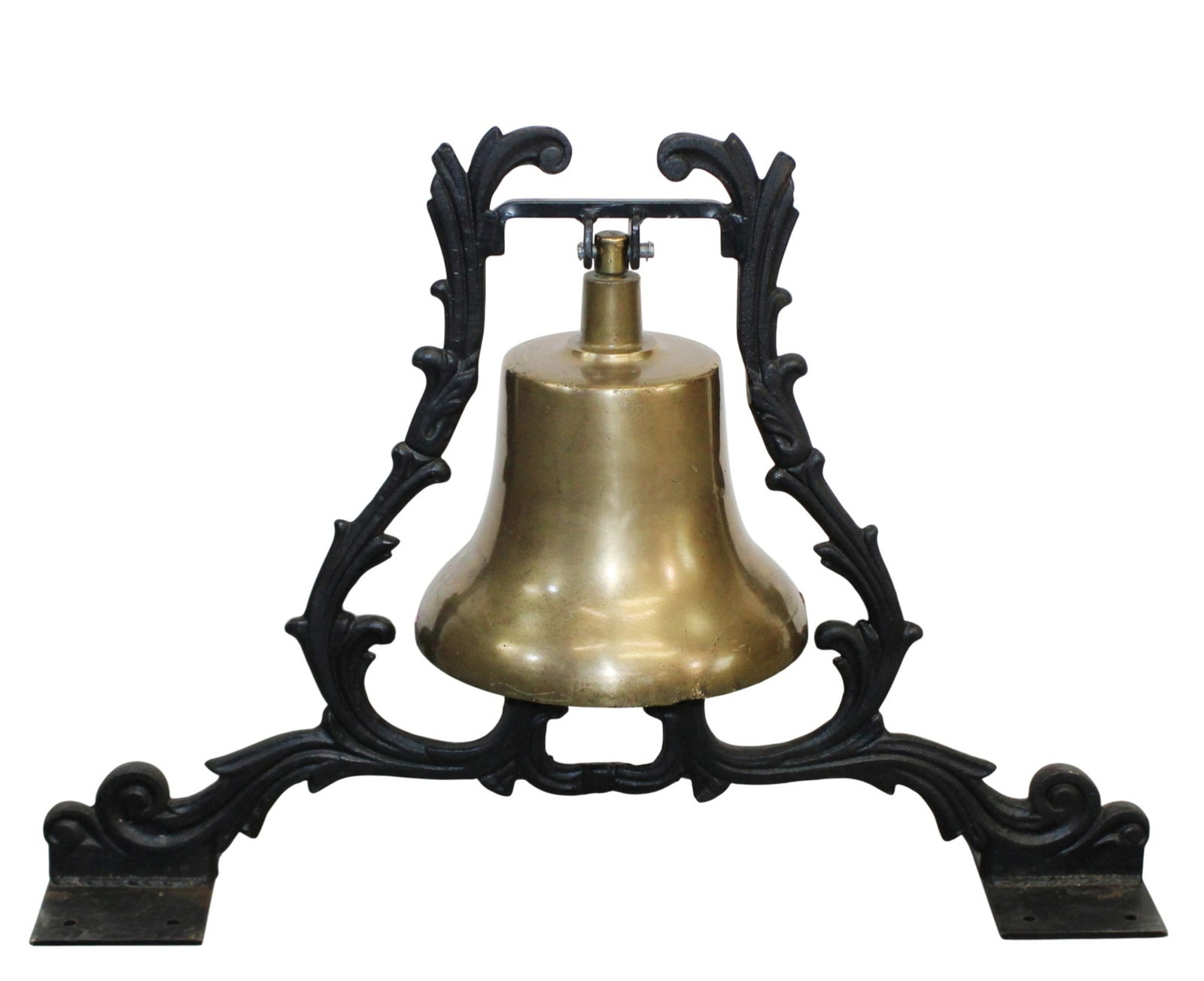 Bronze Ship's steam room bell mounted in iron housing- From a decommissioned ship in Brunswick, GA: Bronze Ship's steam room bell mounted in iron housing- From a decommissioned ship in Brunswick, GA. 19th century. 23 3/4"h x 34"w x 11 3/4"d