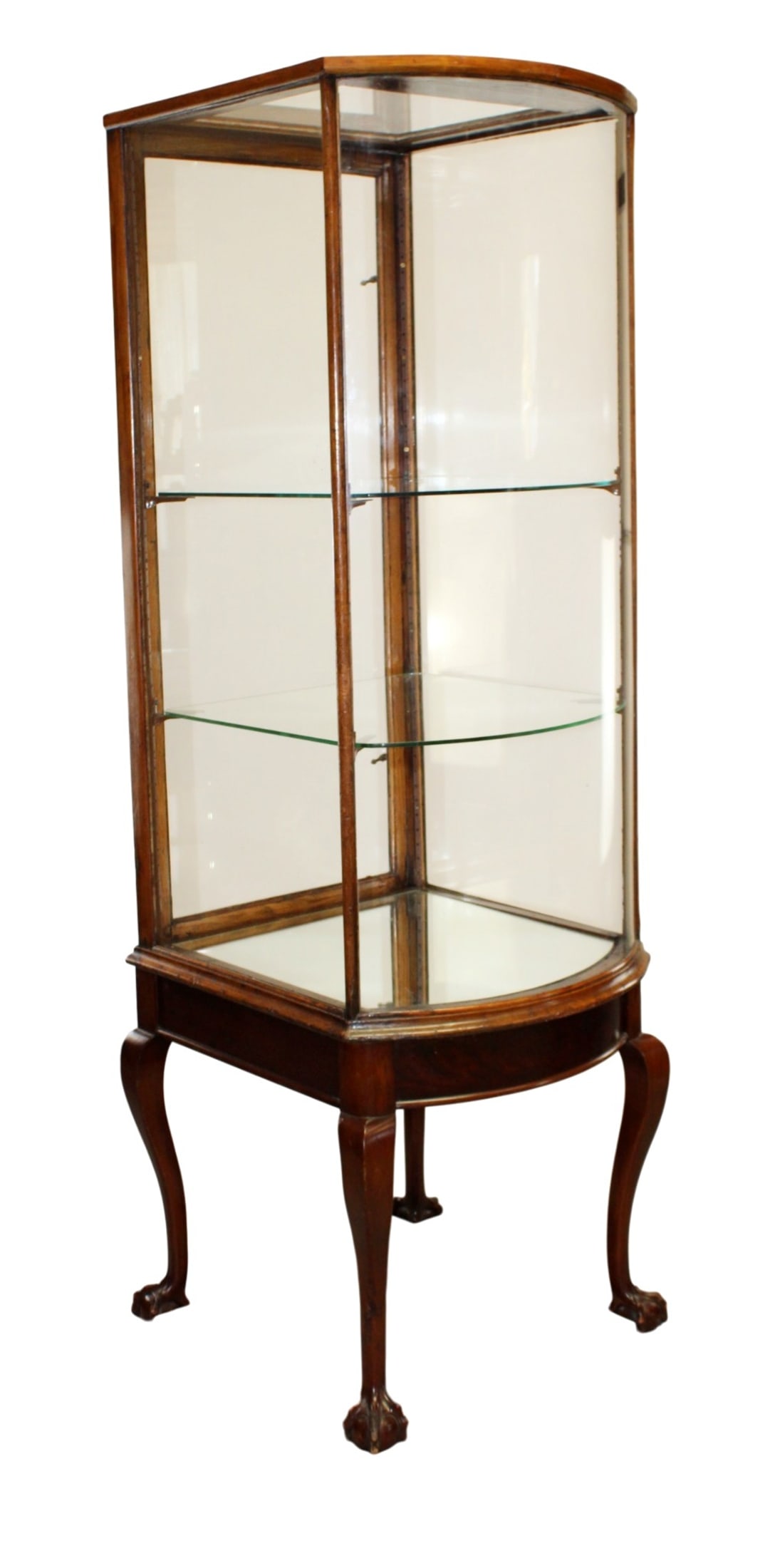English bowfront glass showcase display cabinet on mahogany stand on paw feet (1 of 14)