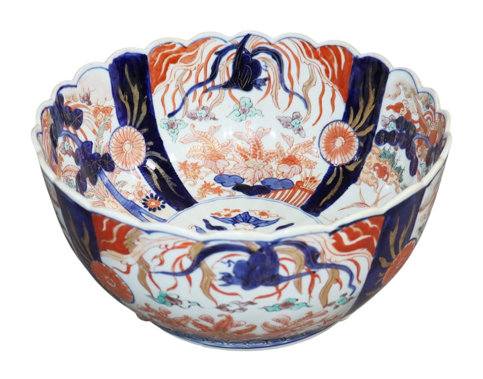 Large Japanese Imari porcelain bowl: Large Japanese Imari porcelain bowl. 5 5/8"h x 11 3/8"dia. Weight: 5lbs