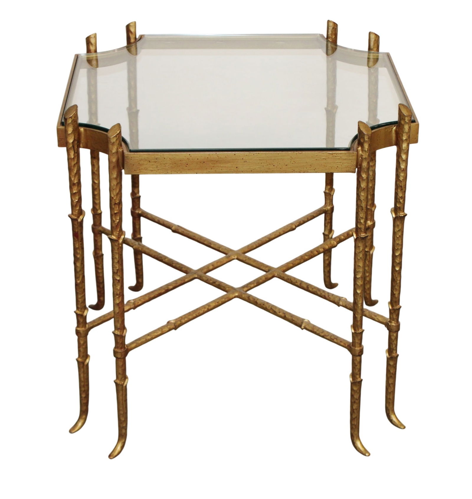 French Maison Jansen style faux bamboo gilt iron side table with glass top (1 of 10)