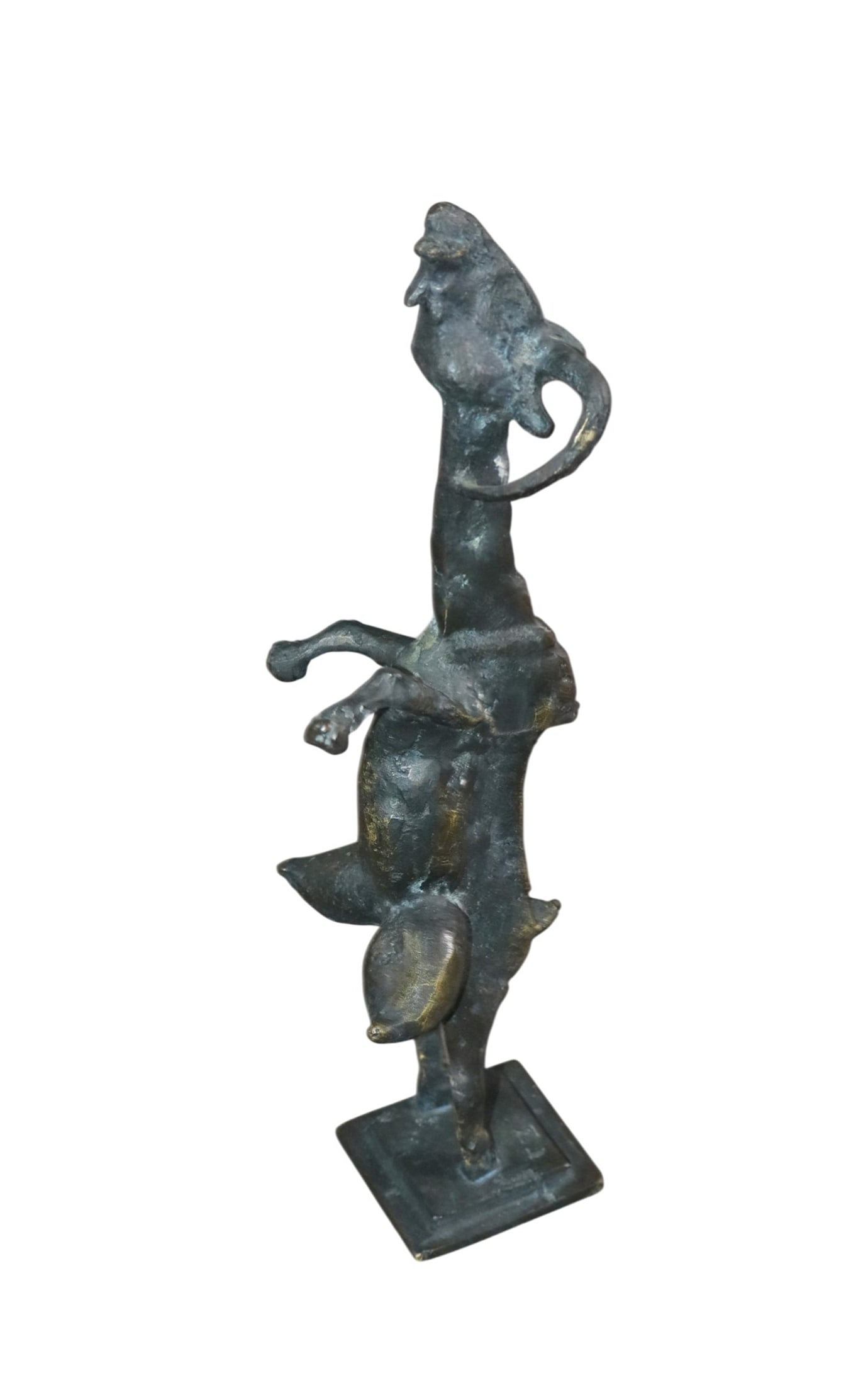 Abstract bronze sculpture of a goat: Abstract bronze sculpture of a goat. 10 1/2"h x 2 5/8"w x 3"d. Weight: 2.5lbs