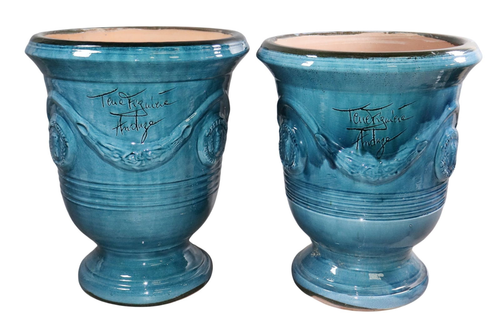Pair of French Terre Figuiere glazed terra cotta Anduze pots in blue (1 of 11)
