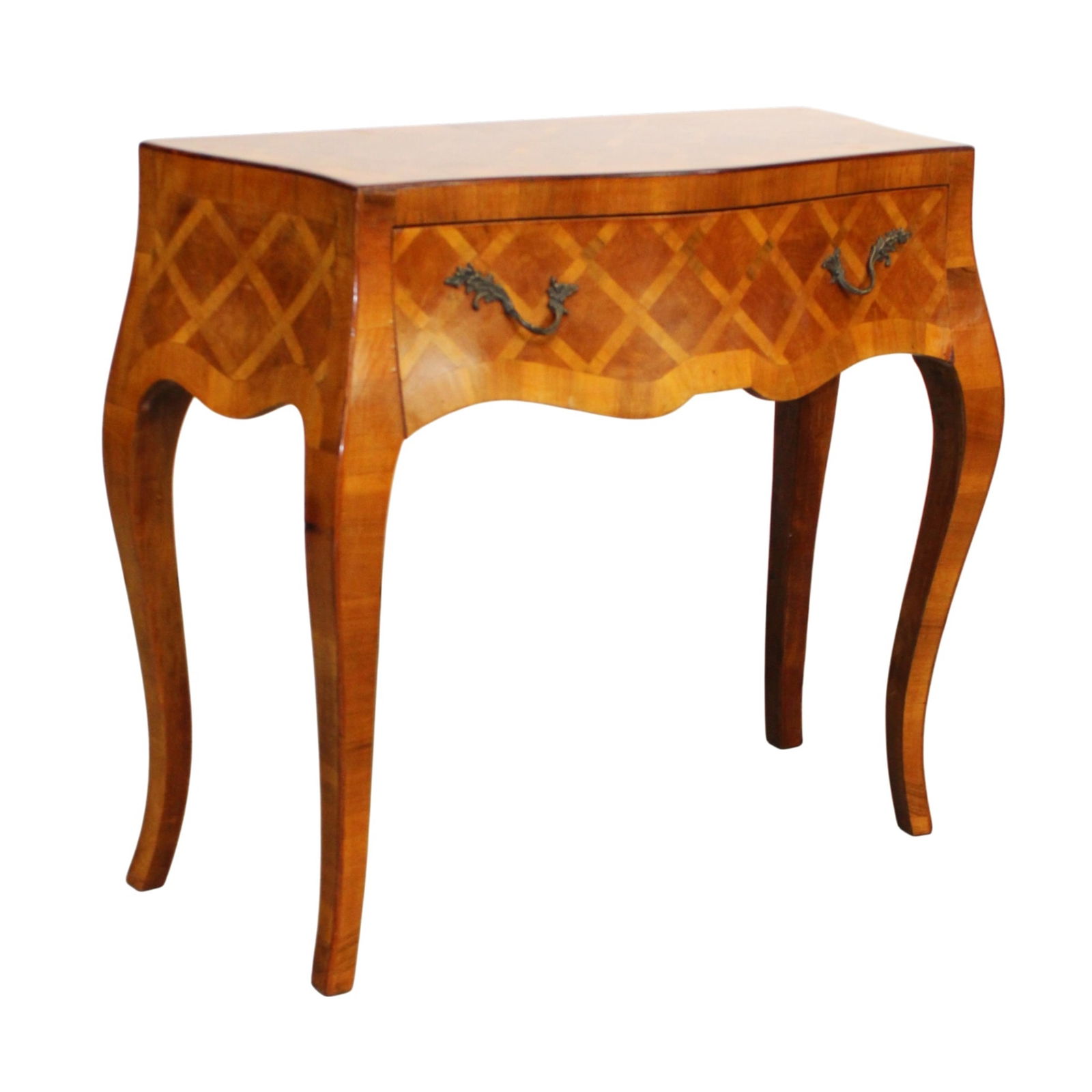 Continental parquetry fruit wood side table or console on legs (1 of 12)