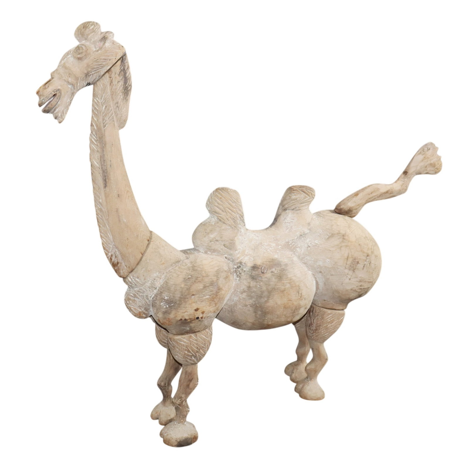 Wooden camel figural sculpture: Wooden camel figural sculpture. 22 1/2"h x 24 1/2"w x 4 1/4"d. Weight: 4lbs
